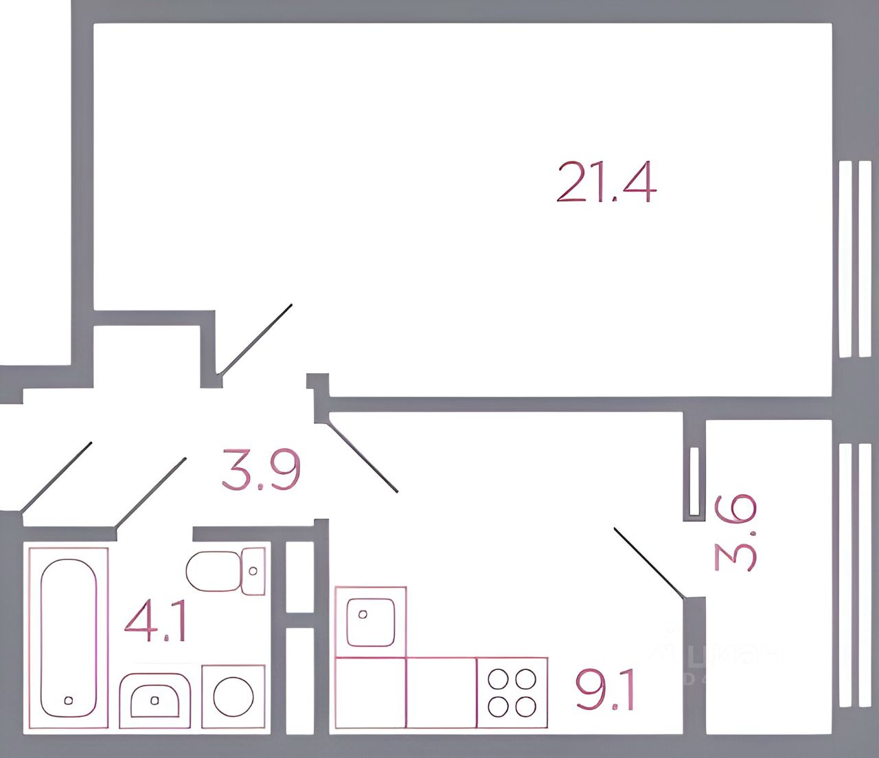 Планировка этой квартиры по данным Циан
