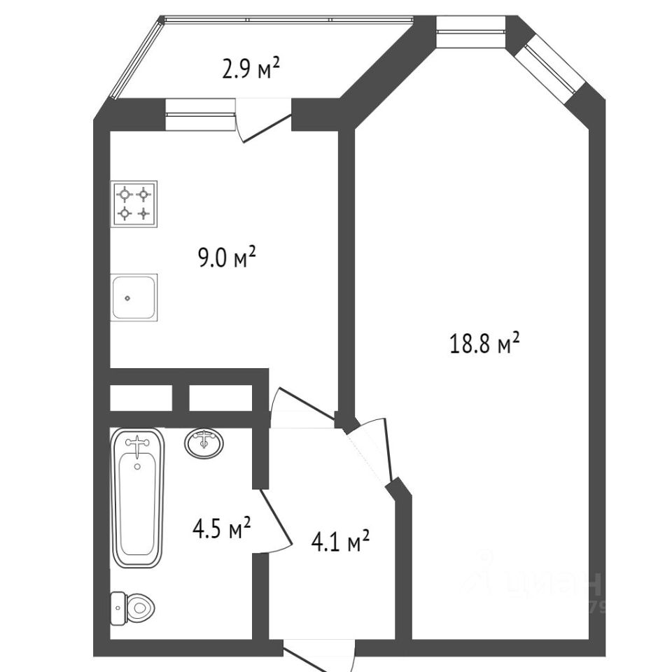 Планировка этой квартиры по данным Циан