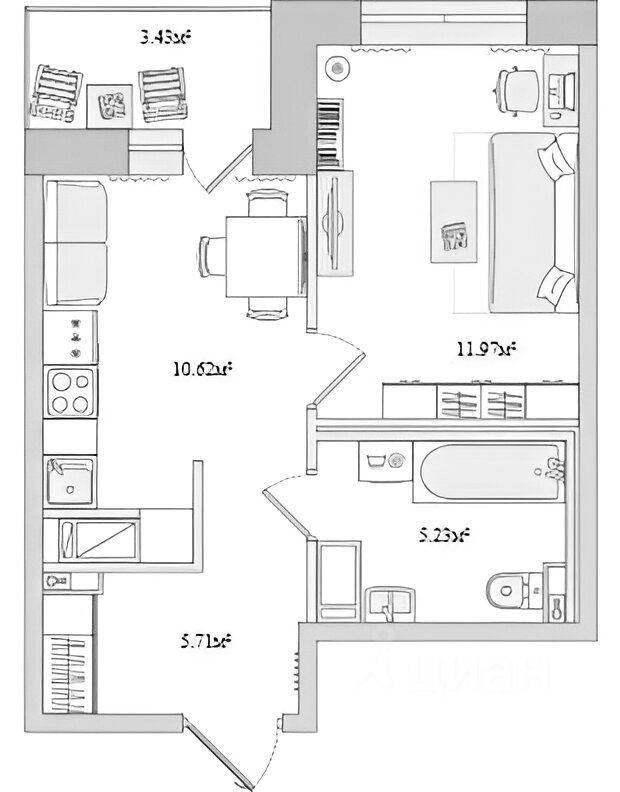 Планировка этой квартиры по данным Циан