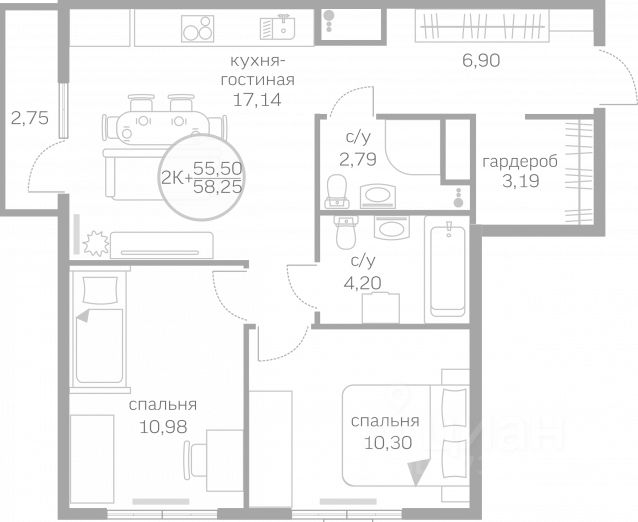 Планировка этой квартиры по данным Циан