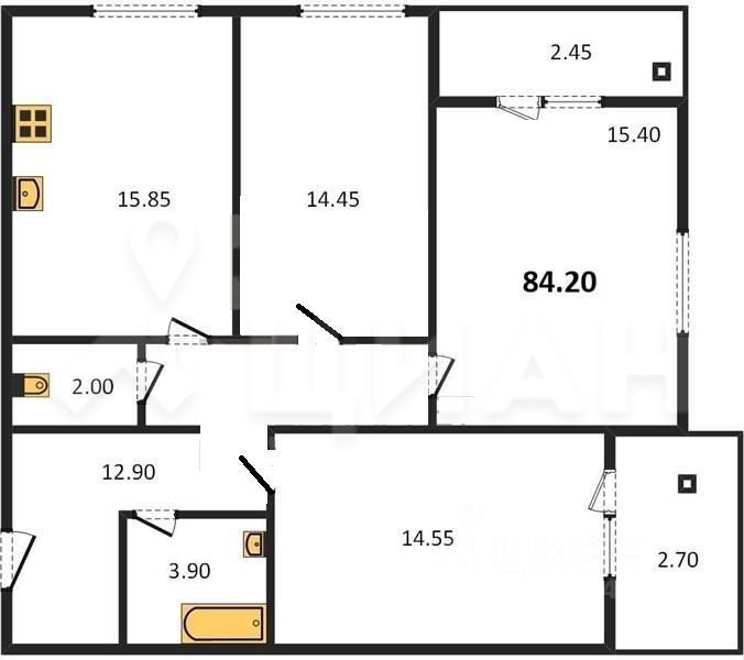 Планировка этой квартиры по данным Циан