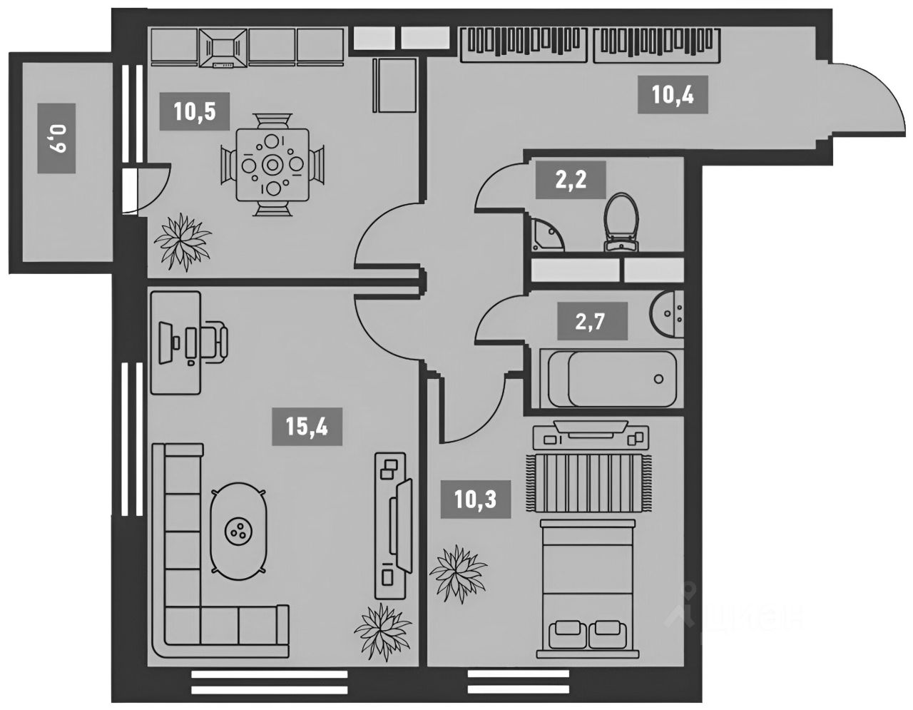 Планировка этой квартиры по данным Циан