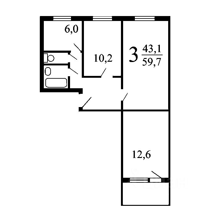 Планировка этой квартиры по данным Циан