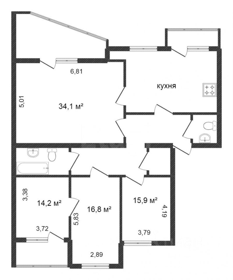 Планировка этой квартиры по данным Циан