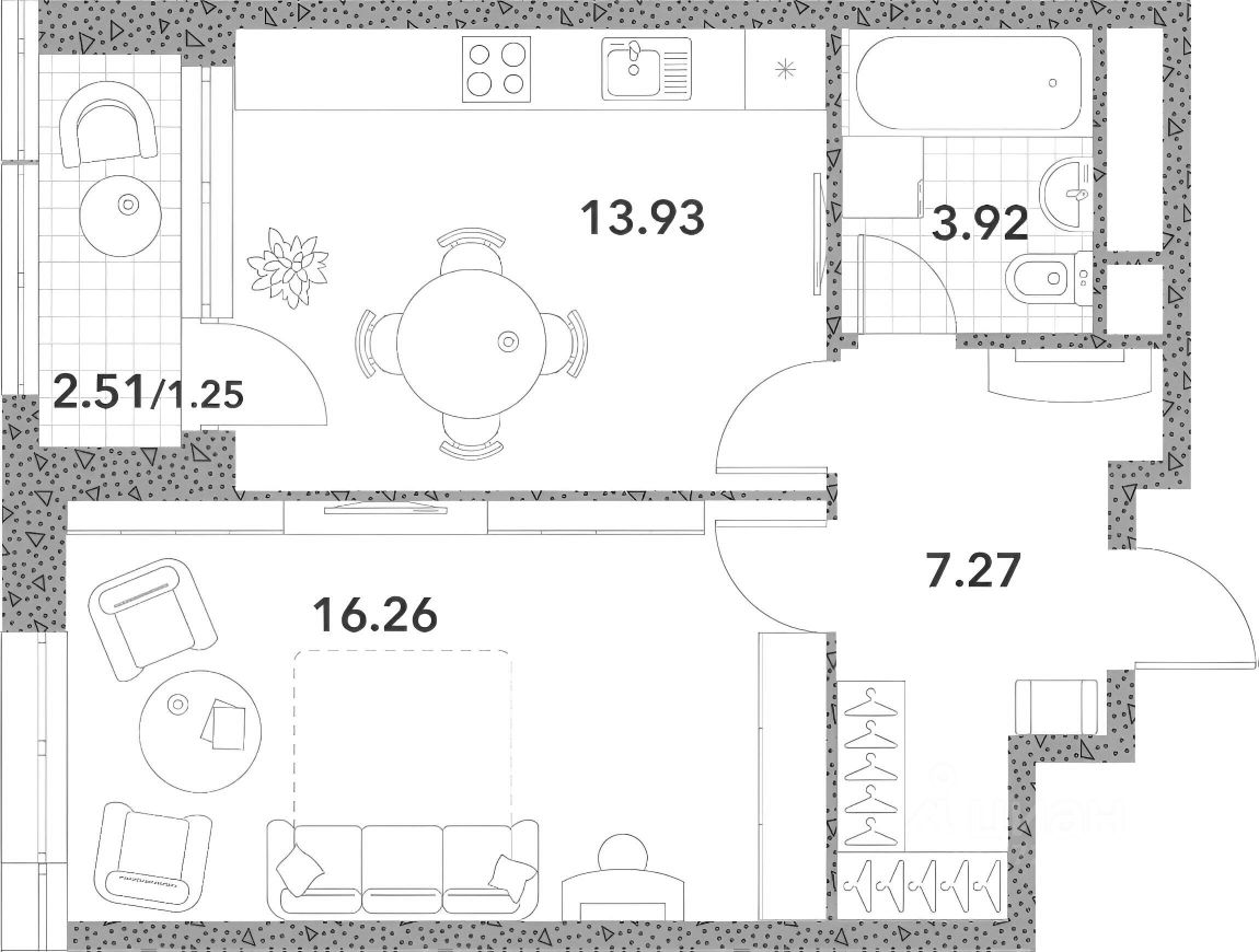 Планировка этой квартиры по данным Циан