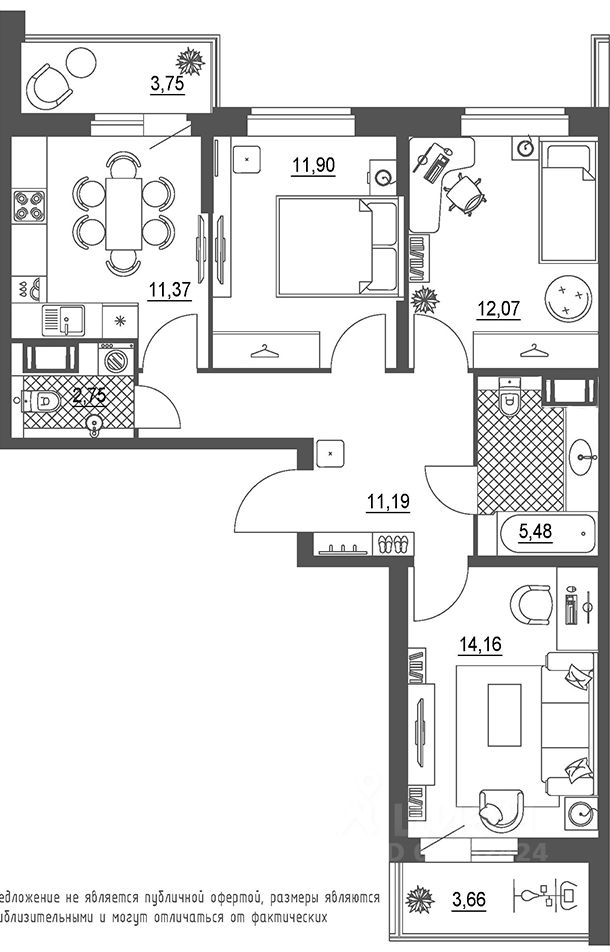 Планировка этой квартиры по данным Циан