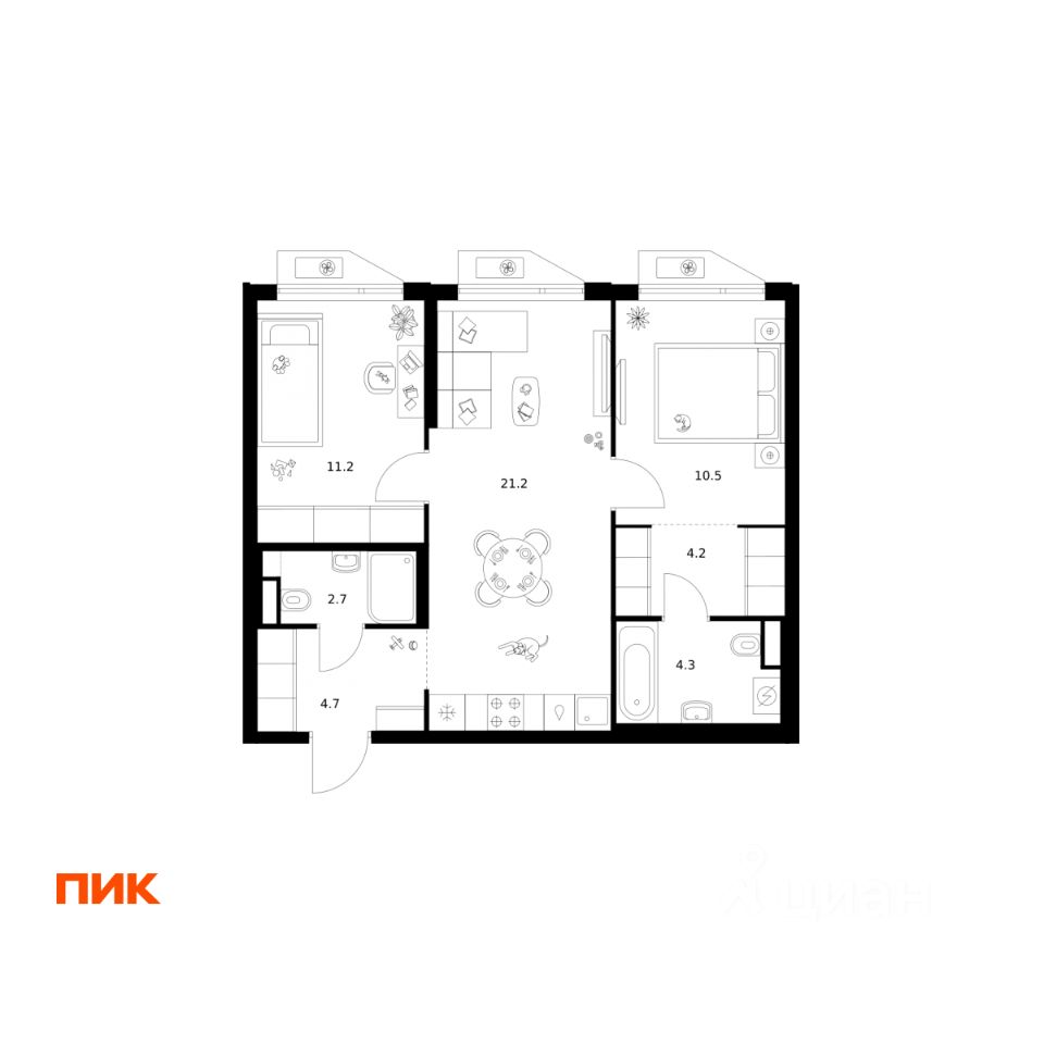 2-комн.кв., 58,8 м², 6/32 этаж