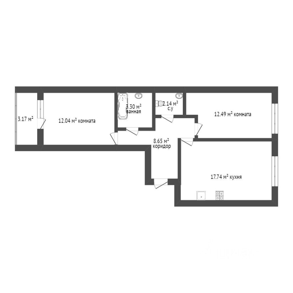 Планировка этой квартиры по данным Циан