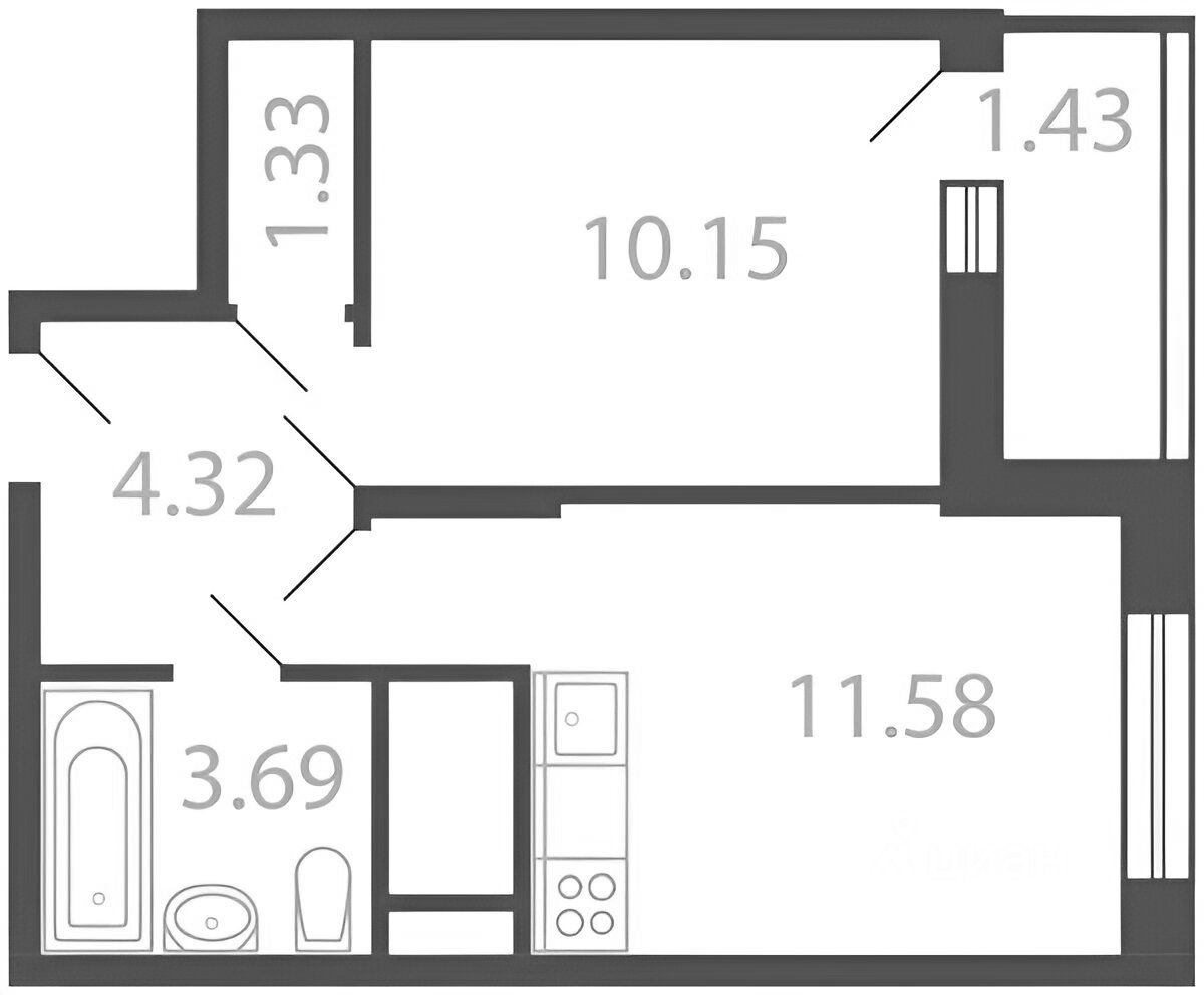 Планировка этой квартиры по данным Циан