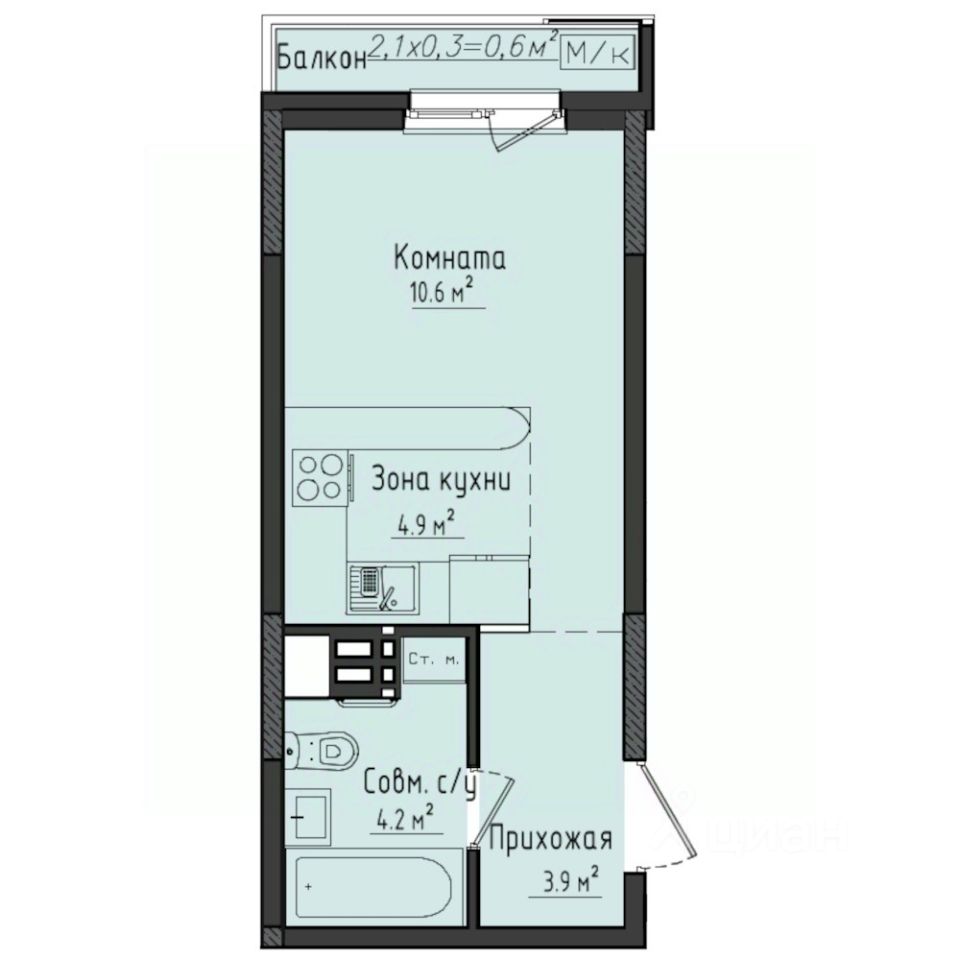 Студия, 24,2 м², 4/10 этаж