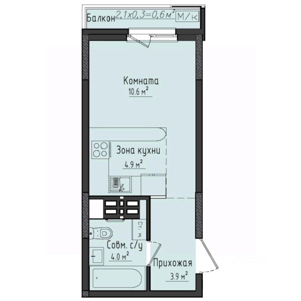 Студия, 24 м², 9/10 этаж