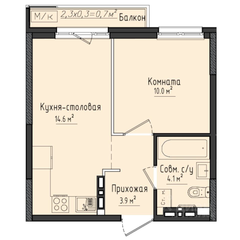 1-комн.кв., 33,3 м², 9/10 этаж