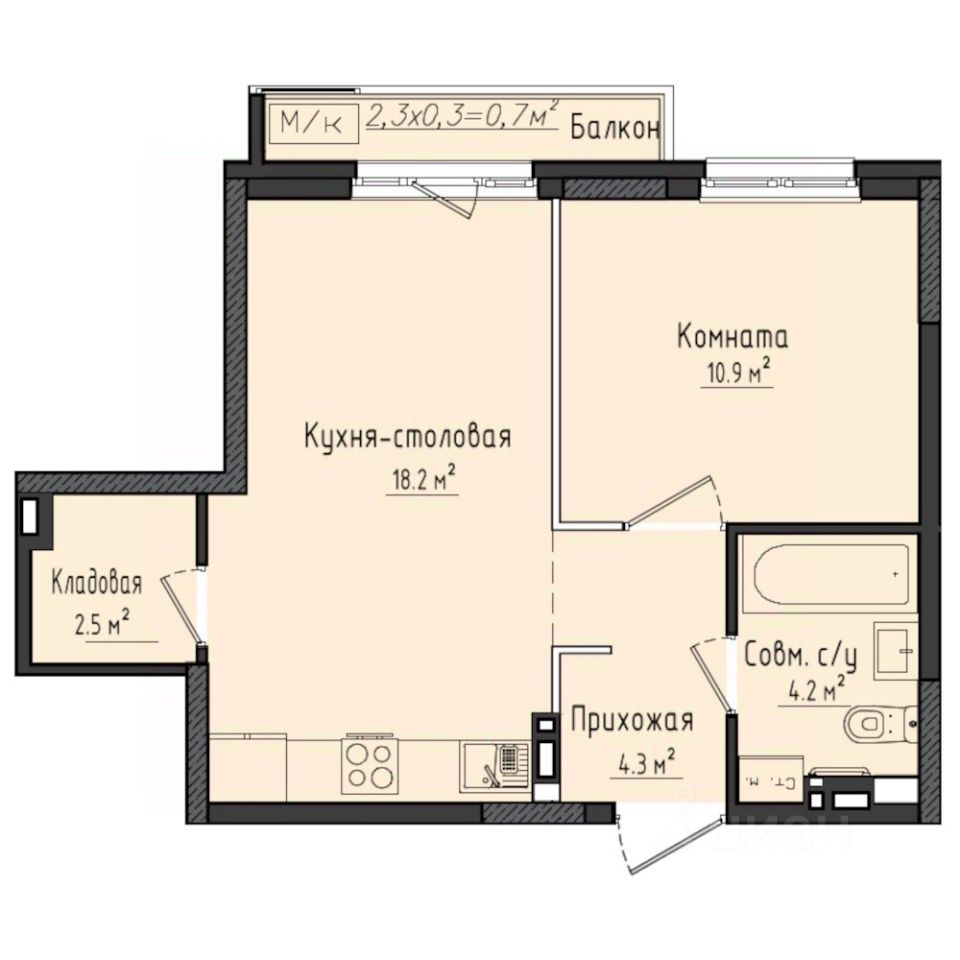 1-комн.кв., 40,8 м², 1/10 этаж