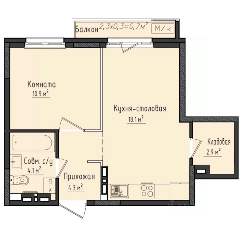 1-комн.кв., 41 м², 8/10 этаж