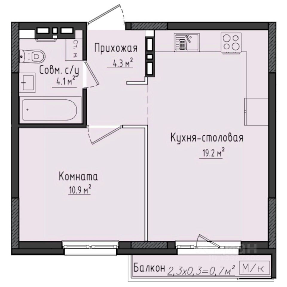 1-комн.кв., 39,2 м², 9/10 этаж