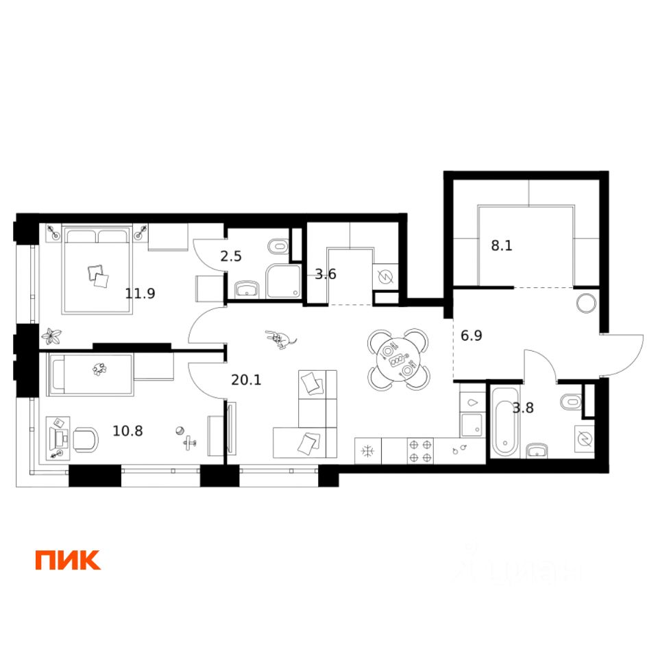 2-комн.кв., 67,7 м², 4/29 этаж