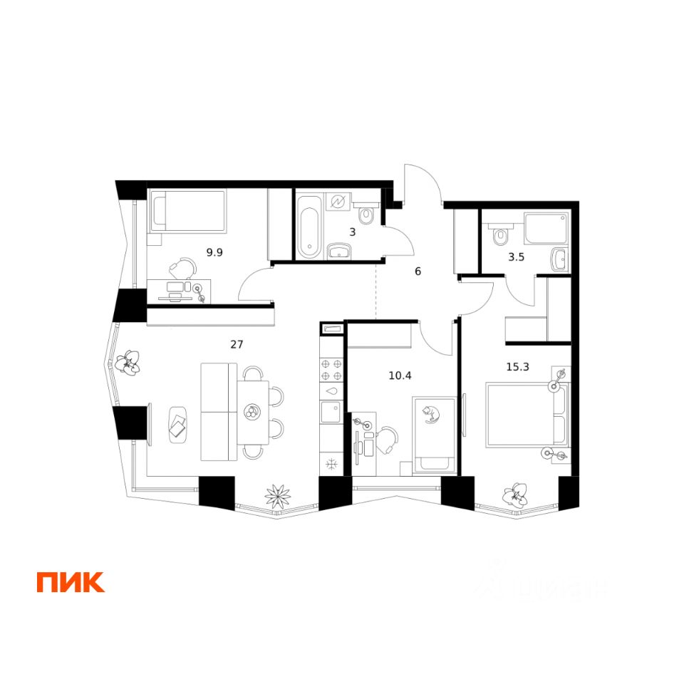 3-комн.кв., 75,1 м², 4/32 этаж