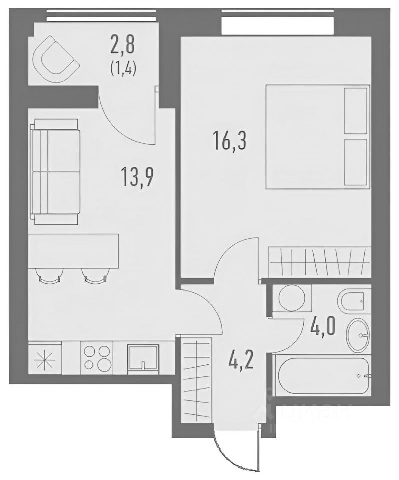 Планировка этой квартиры по данным Циан