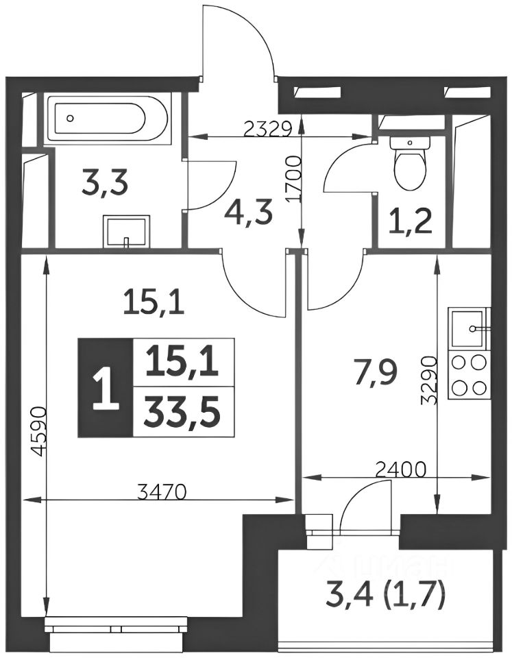Планировка этой квартиры по данным Циан