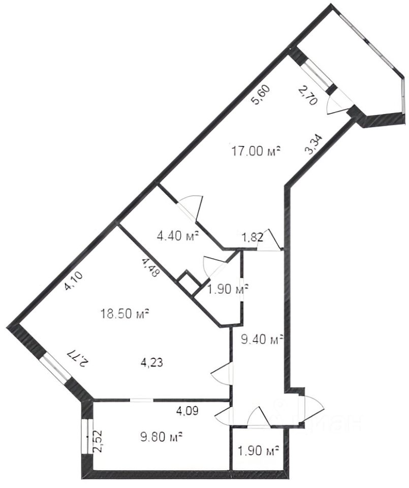 Планировка этой квартиры по данным Циан