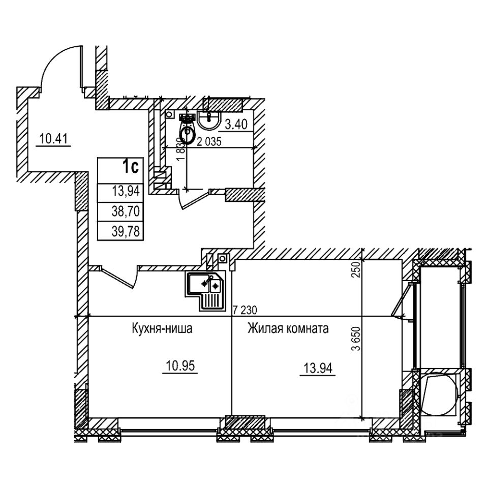 1-комн.кв., 38,7 м², 1/29 этаж