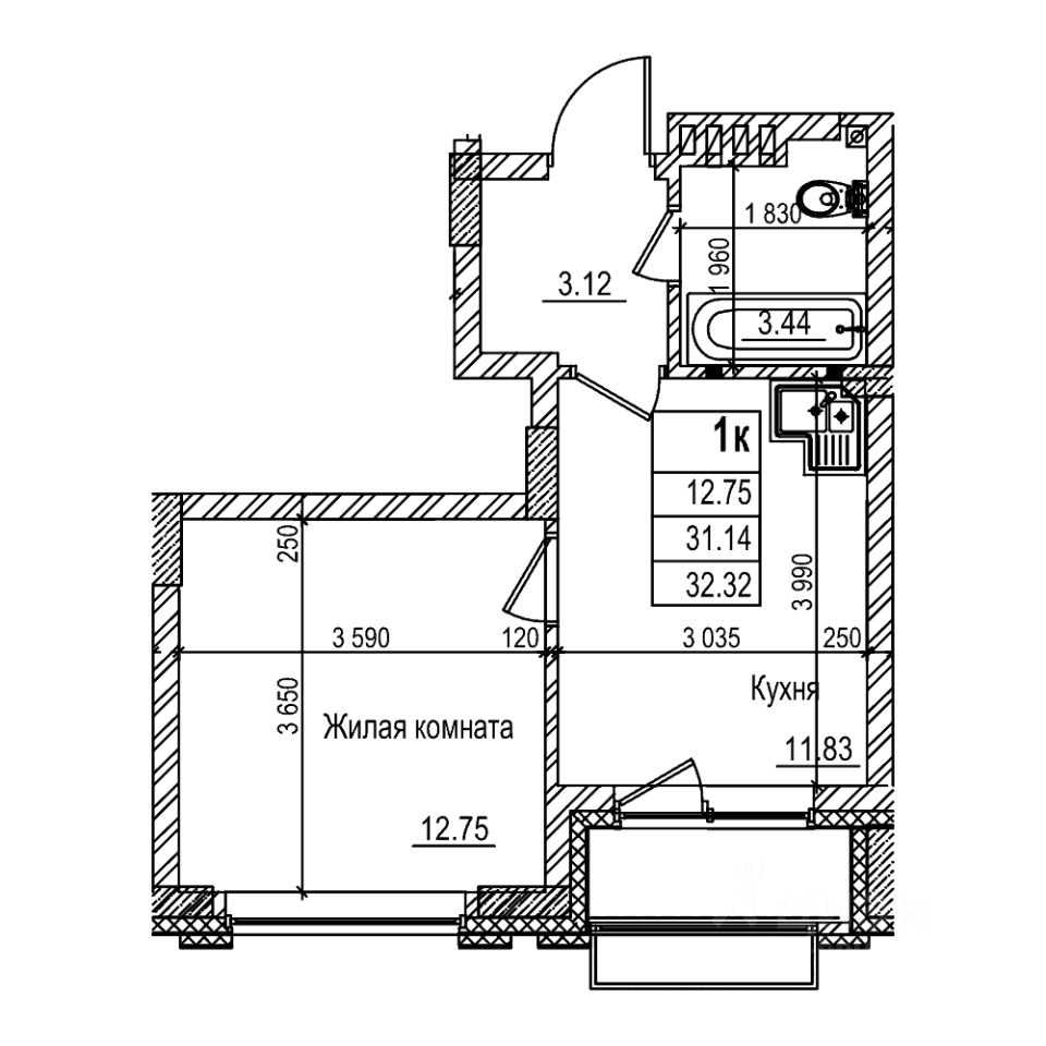 Студия, 31,1 м², 2/29 этаж