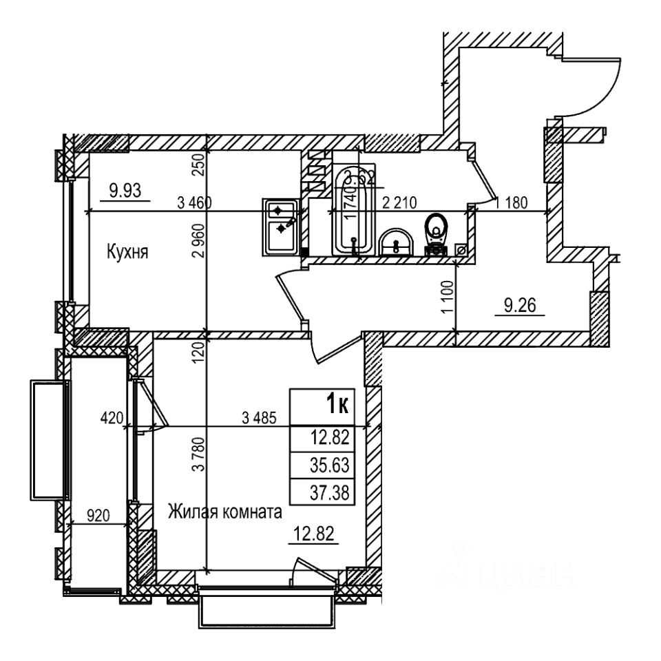 1-комн.кв., 35,6 м², 2/29 этаж
