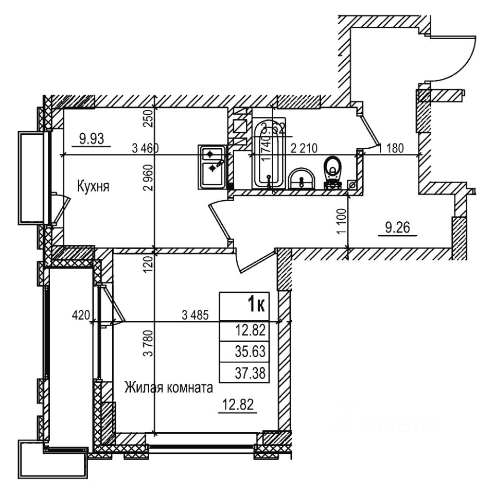 1-комн.кв., 35,6 м², 3/29 этаж