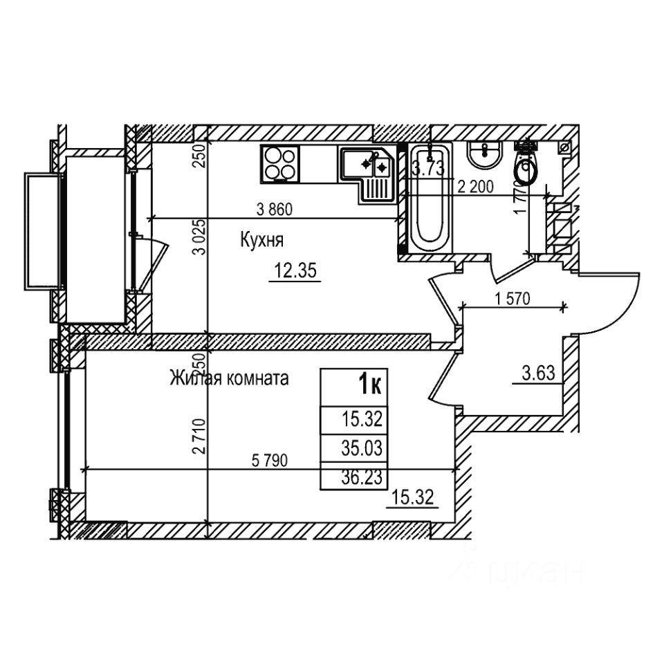 1-комн.кв., 35 м², 3/29 этаж
