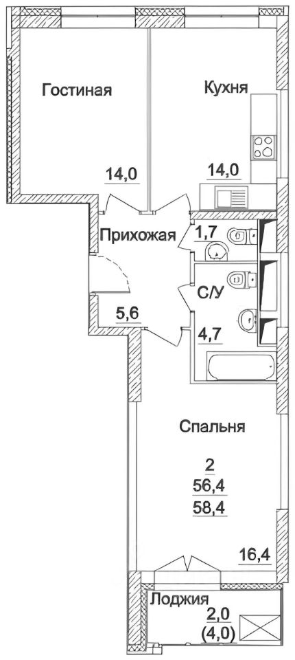 Планировка этой квартиры по данным Циан