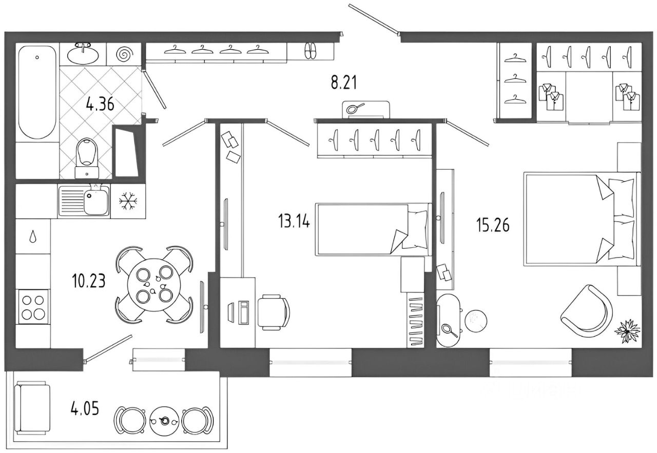 Планировка этой квартиры по данным Циан