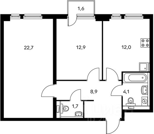 Планировка этой квартиры по данным Циан