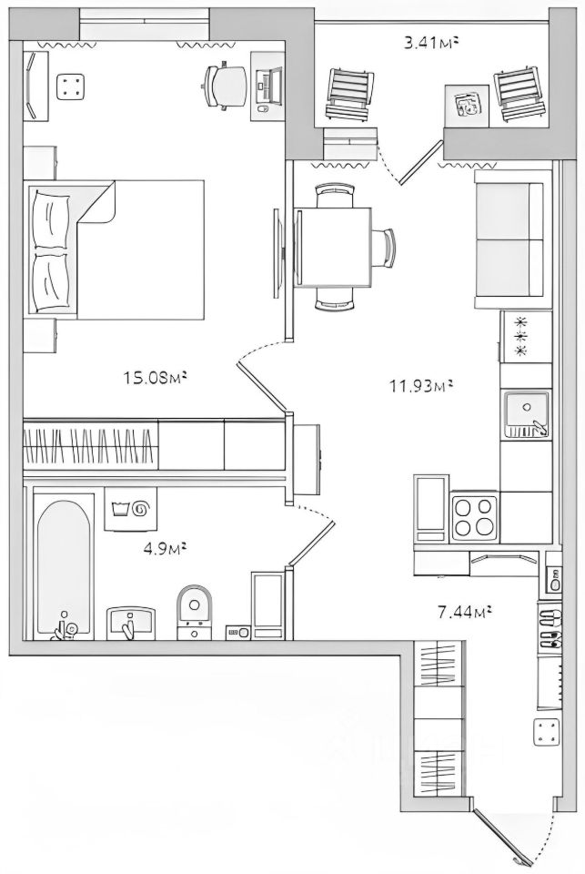 Планировка этой квартиры по данным Циан