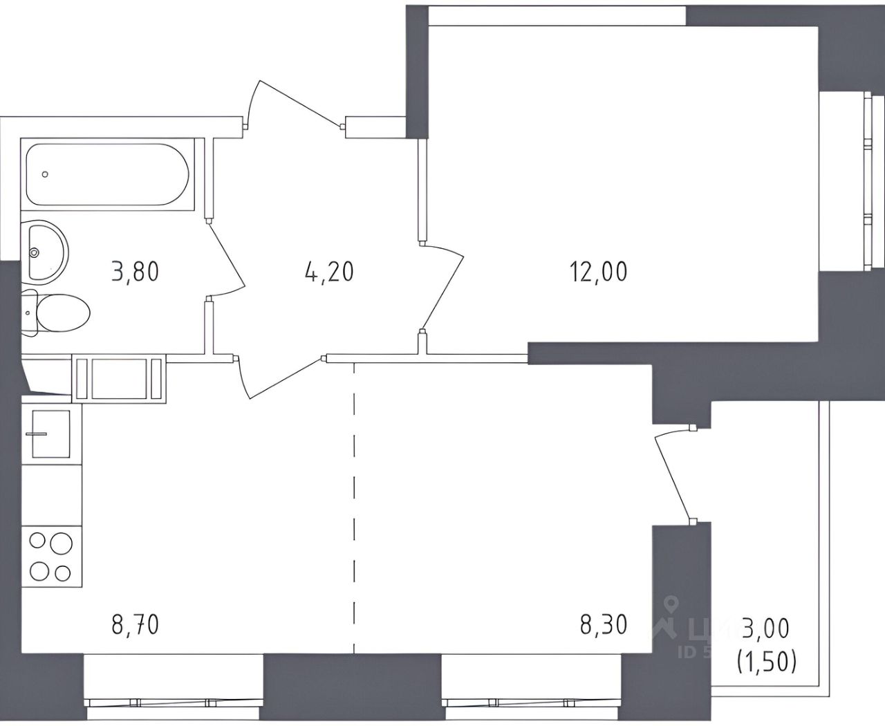 Планировка этой квартиры по данным Циан