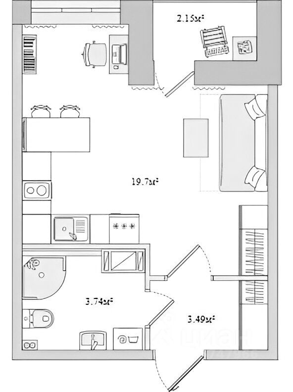 Планировка этой квартиры по данным Циан