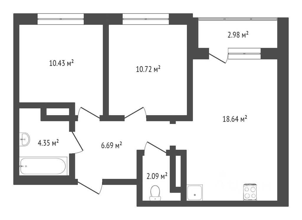Планировка этой квартиры по данным Циан