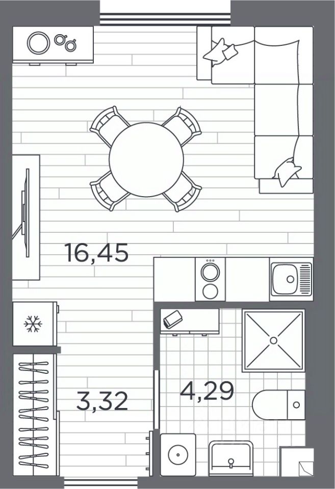 Студия, 24,3 м², 1/5 этаж