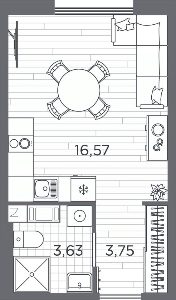 Студия, 24,1 м², 5/5 этаж