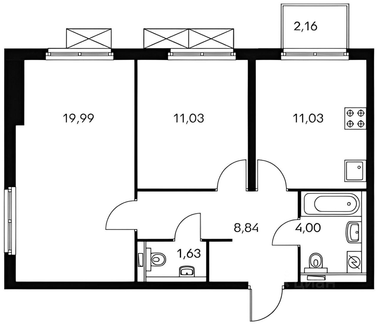 Планировка этой квартиры по данным Циан