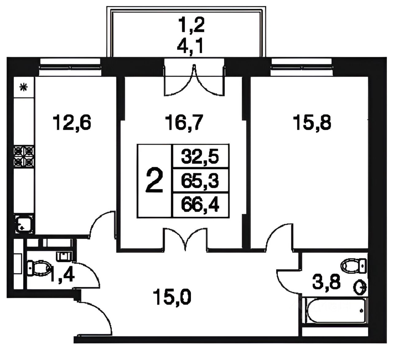 Планировка этой квартиры по данным Циан