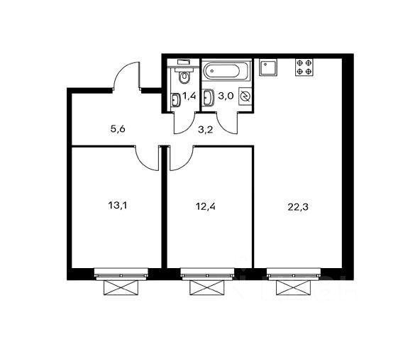 Планировка этой квартиры по данным Циан