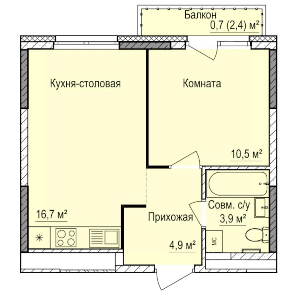 1-комн.кв., 36,7 м², 4/17 этаж