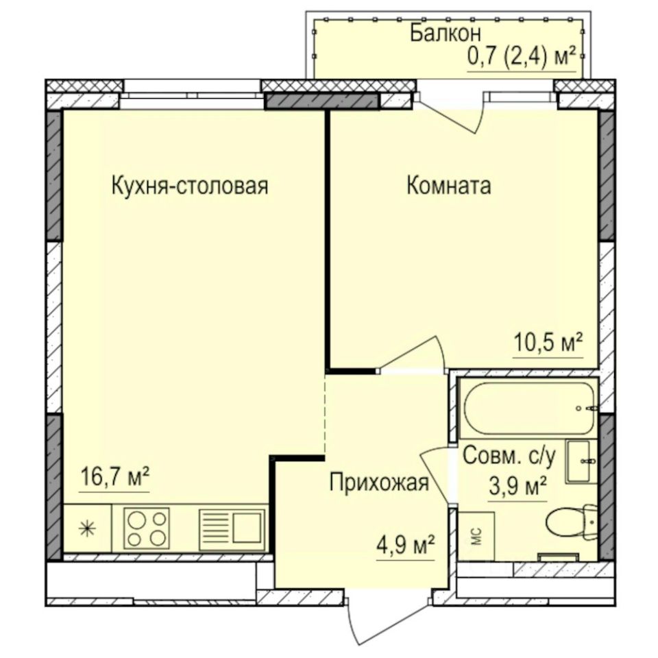 1-комн.кв., 36,6 м², 15/17 этаж