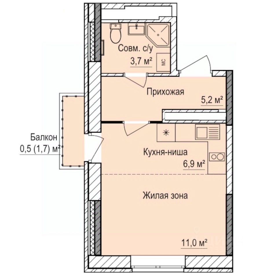 Студия, 27,3 м², 17/17 этаж