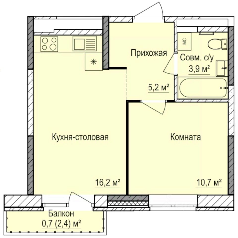 1-комн.кв., 36,7 м², 3/17 этаж