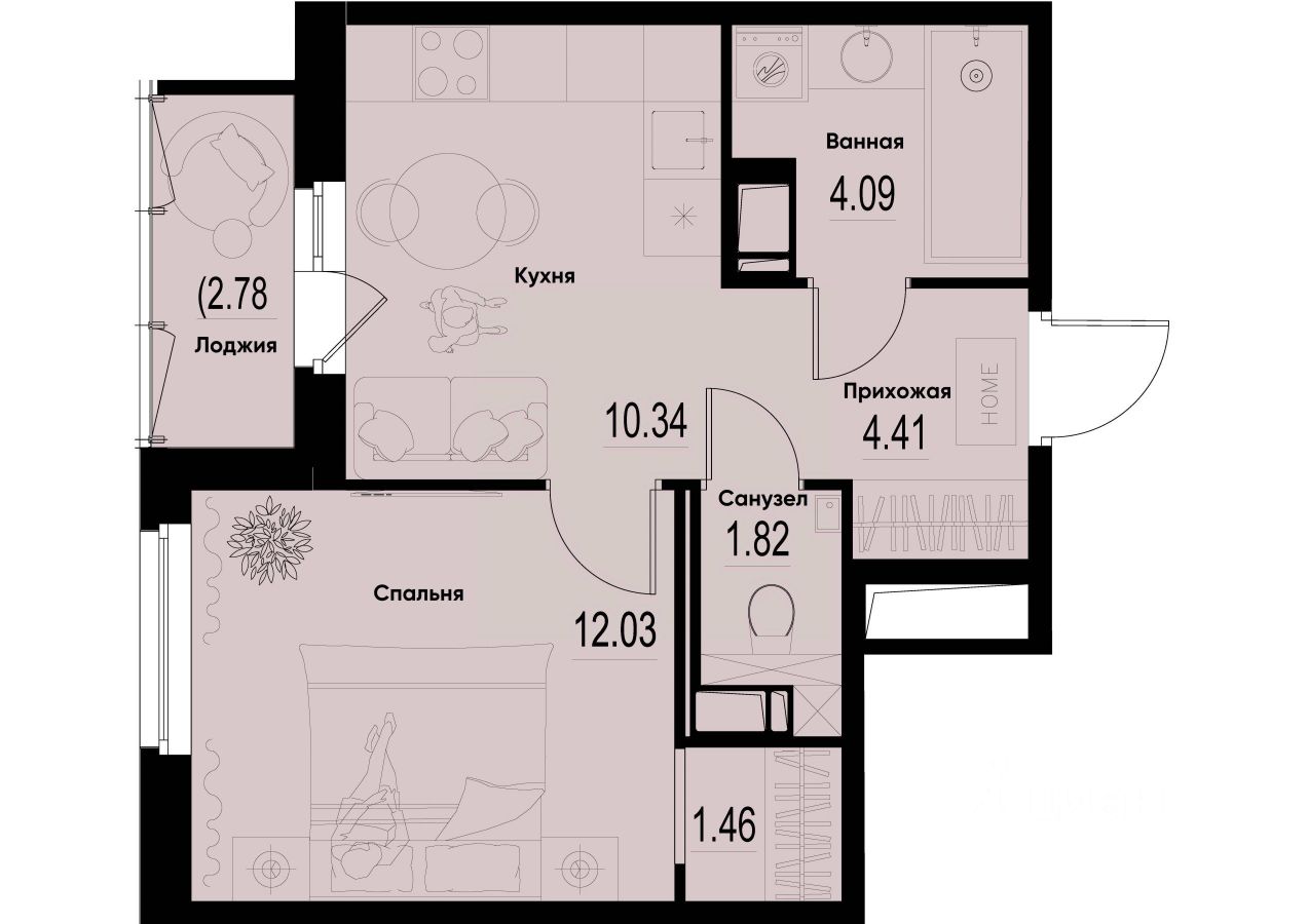 1-комн.кв., 35,5 м², 6/12 этаж