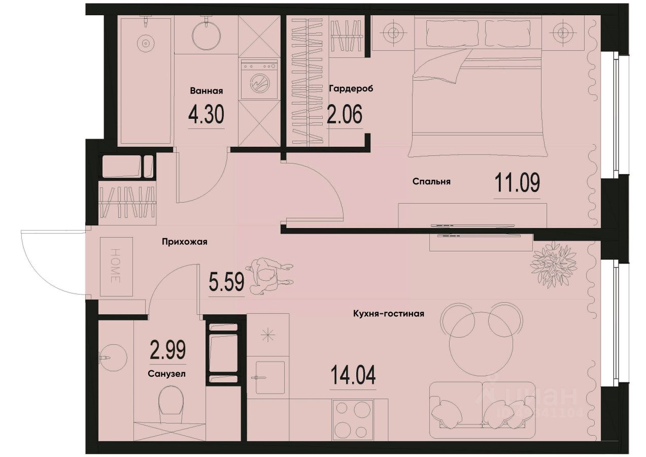 1-комн.кв., 40,1 м², 2/12 этаж