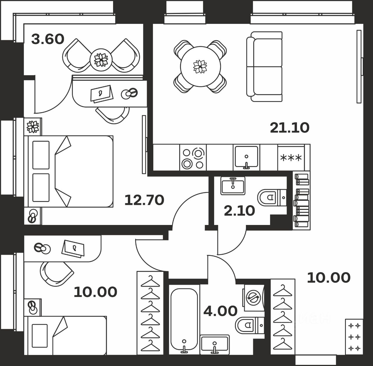 2-комн.кв., 63,5 м², 9/24 этаж