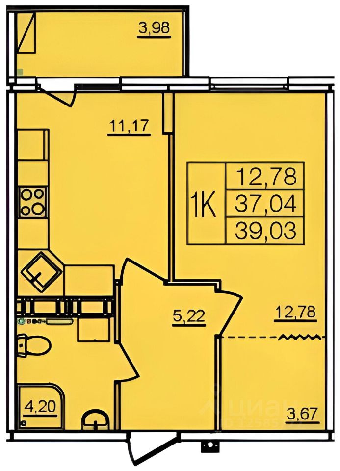 Планировка этой квартиры по данным Циан