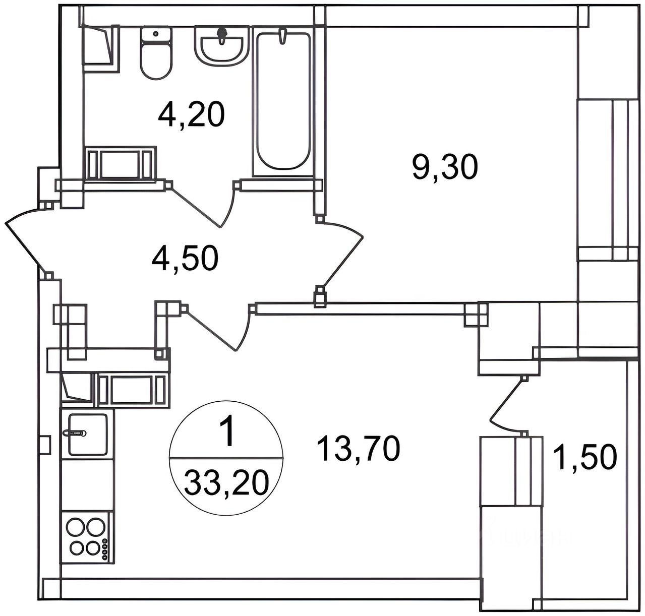 Планировка этой квартиры по данным Циан